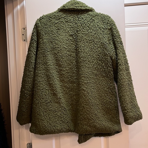 Olive green fuzzy jacket - Fleece Open Front Casual Coat with Pockets size large - Picture 4 of 8